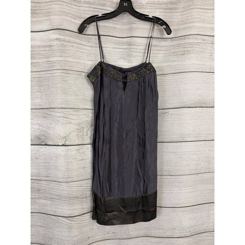 BCBGMAXAZRIA Beaded Purple Silk Slip Dress Size M